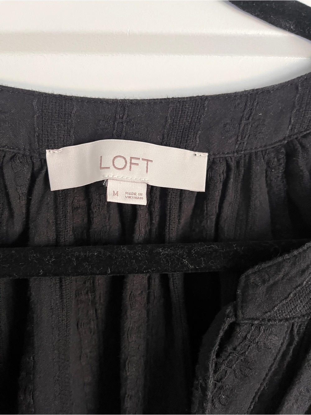 LOFT Black Peasant Tie-Front Blouse with Puff Sleeves - Picture 3 of 6